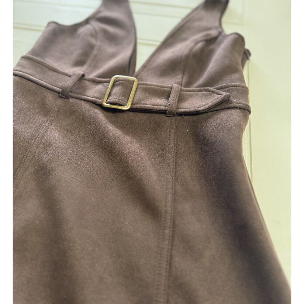Women Junior's Forever 21 Brown Suede Overall Jumper Dress Size Small S Bodycon - Picture 2 of 8